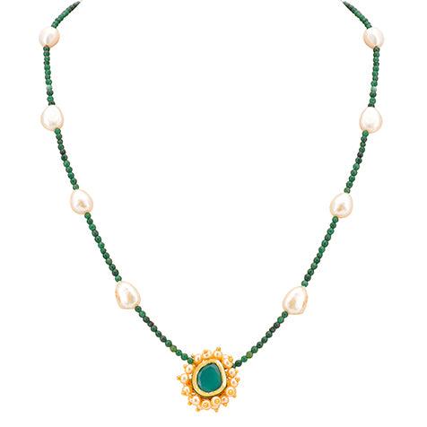 Blooming Floweret Emerald Green Kundan Meenakari Pearl Necklace