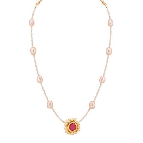 Blooming Floweret Ruby Kundan Meenakari Pearl Necklace