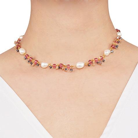 Delicate Ruby Red Chain with Freshwater Pearl Necklace