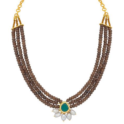 Divine Unblemished Brown Onyx and Emerald Green Kundan Necklace