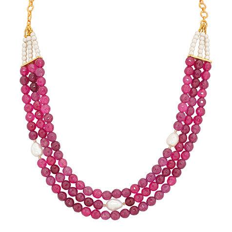 Layered Ruby Red Agate and Freshwater Pearl Necklace