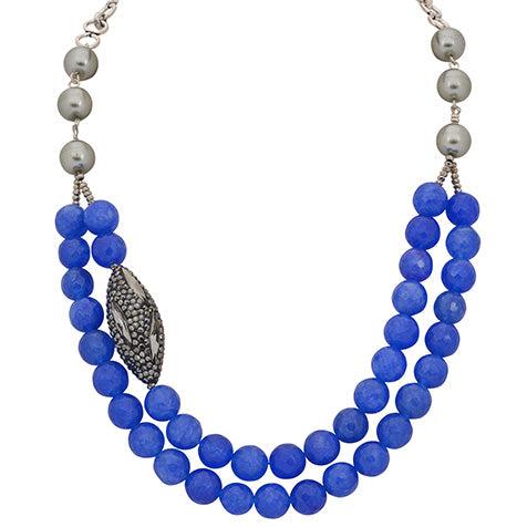 Lustrous Shell Pearl and Blue Agate Necklace