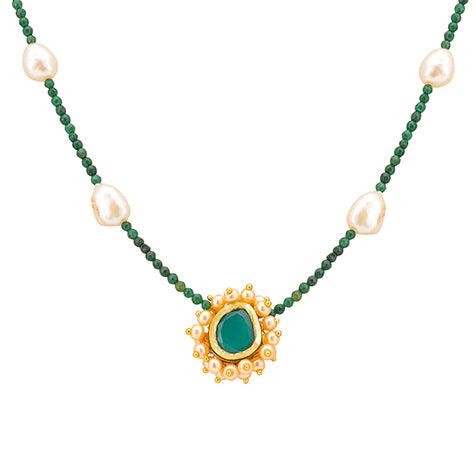 Blooming Floweret Emerald Green Kundan Meenakari Pearl Necklace