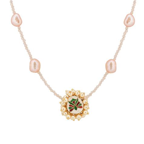 Blooming Floweret Ruby Kundan Meenakari Pearl Necklace