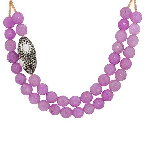 Lustrous Mother of Pearl and Lilac Agate Necklace