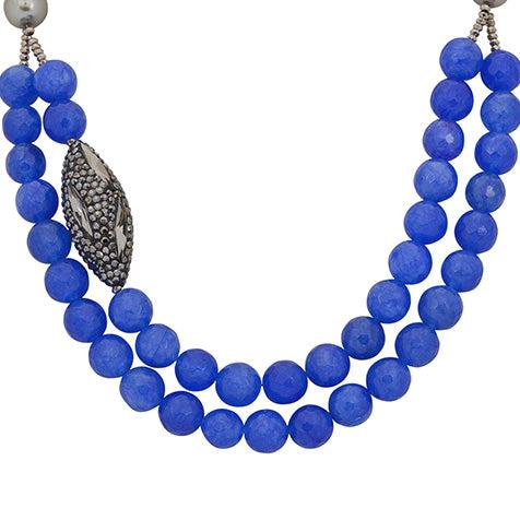 Lustrous Shell Pearl and Blue Agate Necklace