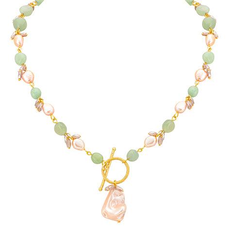 Natural Green Aventurine Crystal & Freshwater Pearl Necklace