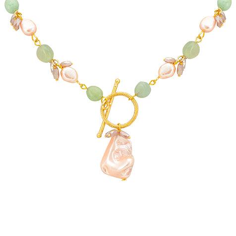 Natural Green Aventurine Crystal & Freshwater Pearl Necklace