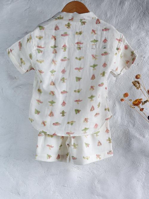 KIDS AEROPLANE MUSLIN SHIRT & SHORT SET