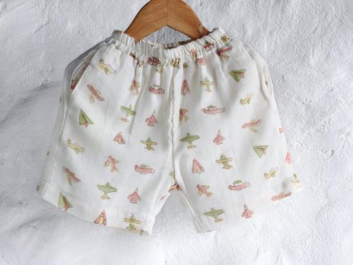 KIDS AEROPLANE MUSLIN SHIRT & SHORT SET