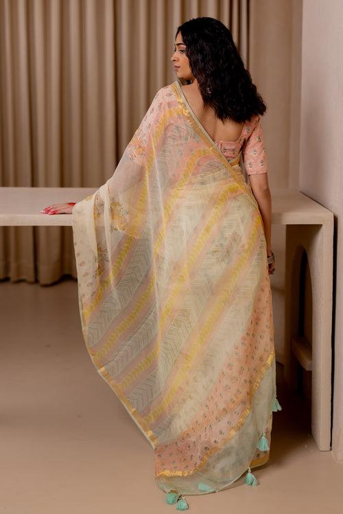 GULAABI SURYODAY Kota Doria Saree