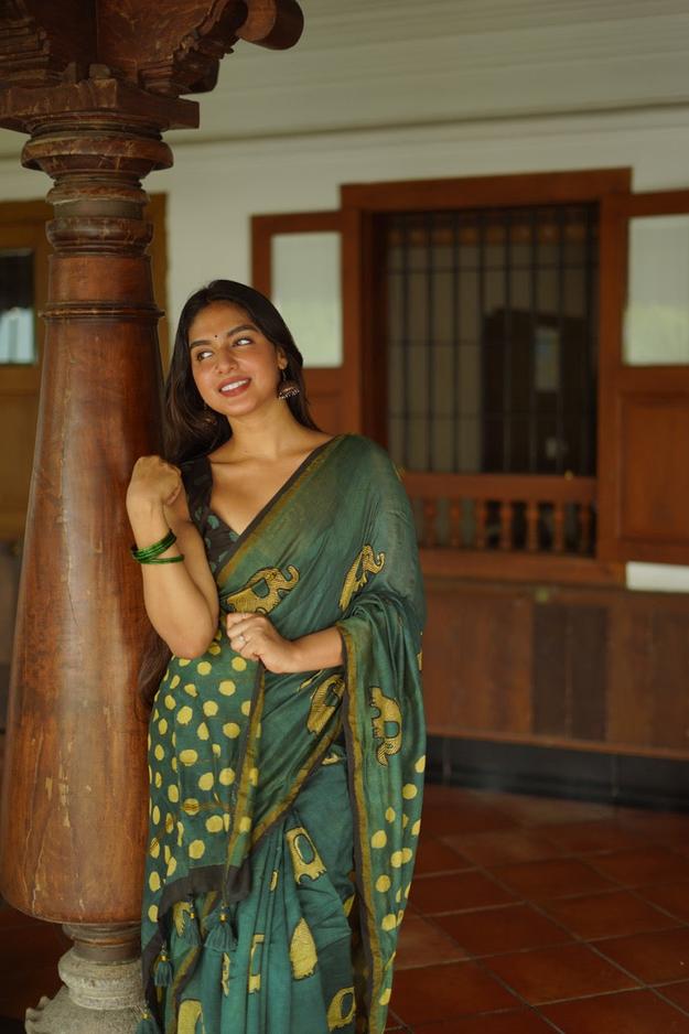 EMERALD ELEPHANTS Chanderi Saree