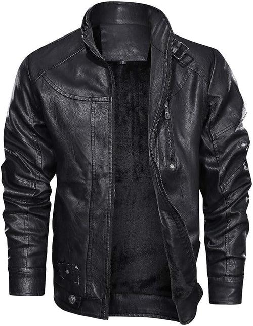 Men's Lather Jacket Casual Stand Collar Pu Faux Zip Motorcycle Bomber Jacket