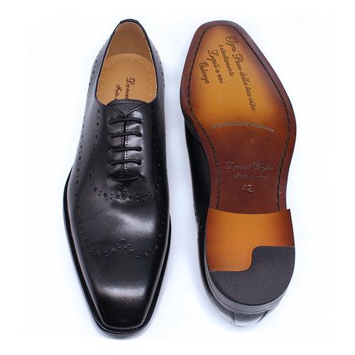 Men's Business Leather Shoes Men's Carved British Brogue Korean Formal Wear Square Toe Brushed Handmade Genuine Leather Oxford Shoes