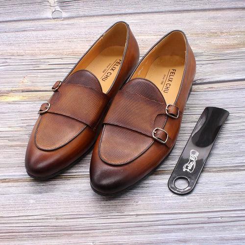 European and American Double Buckle One Pedal Loafer Men's Casual Business Men's Shoes Cowhide Handmade Leather Shoes Men's Leather Monk Shoe