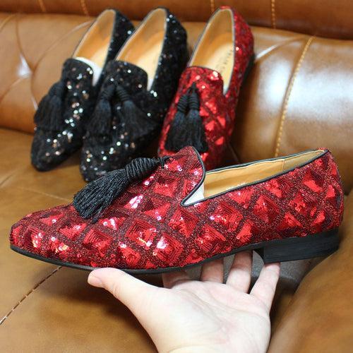 Cross-Border Hot plus Size Tassel Loafers Men's Fashionable Sequins Men's Slip-on Wedding Shoes European and American Dinner Party Shoes