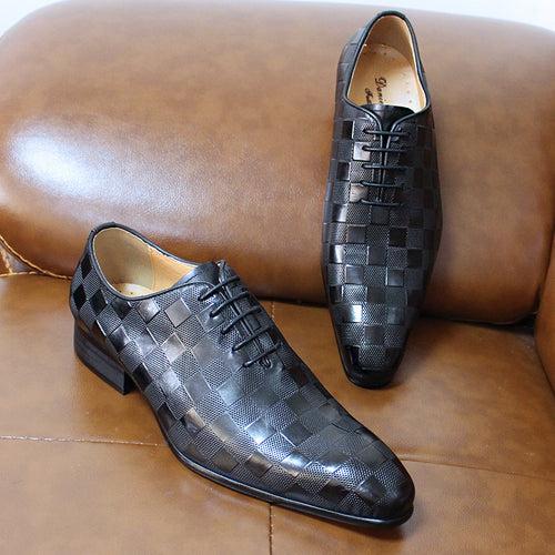 Cross-Border E-Commerce Hot-Selling Product Men's Genuine Leather Business Formal Wear Shoes Cowhide Handmade Brick Embossed Oxford Shoes Pointed Leather Shoes