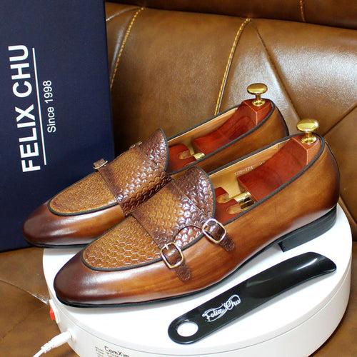 European and American Double Buckle Casual Men's Shoes First Layer Cowhide Men's Fashion Street Shooting Leather Shoes Men's Authentic Leather Loafers Exclusive for Cross-Border