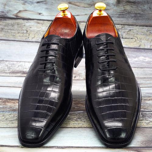 European and American Genuine Leather Formal Business Leather Shoes Men's Crocodile Embossed Banquet Office Oxford Shoes Men's Shoes Guangzhou Handmade Shoes