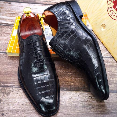 European and American Genuine Leather Formal Business Leather Shoes Men's Crocodile Embossed Banquet Office Oxford Shoes Men's Shoes Guangzhou Handmade Shoes