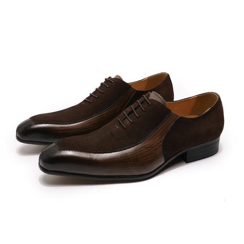 European and American Business Casual Leather Shoes Men's Formal Suit Wedding Shoes Leather Stitching Cow Suede Oxford Shoes Men's Leather Shoes Cross-Border