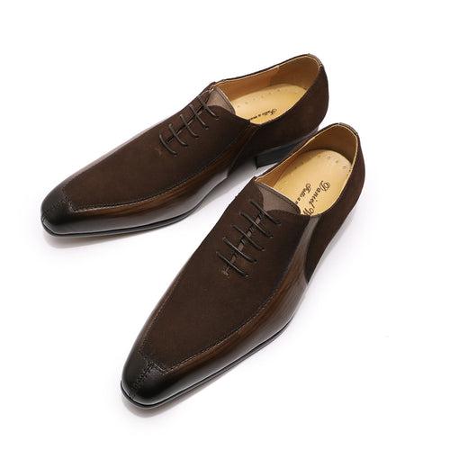 European and American Business Casual Leather Shoes Men's Formal Suit Wedding Shoes Leather Stitching Cow Suede Oxford Shoes Men's Leather Shoes Cross-Border