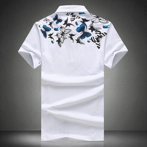 new summer men's large size short-sleeved POLO shirt Korean style slim butterfly print lapel half-sleeved T-shirt for men