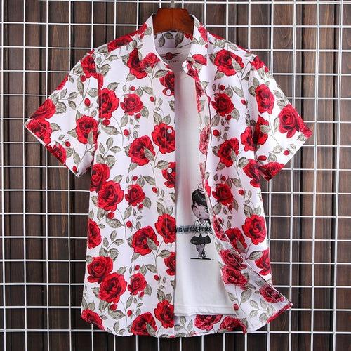 Agent franchise wholesale 2023 floral shirt plus size men's shirt beach polyester cotton shirt short sleeve M-7XL size flat