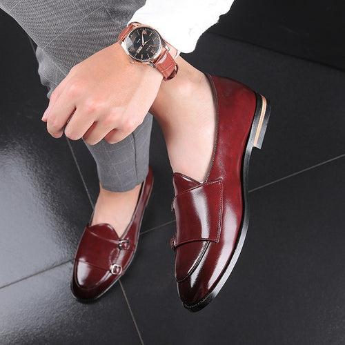 European station leather shoes British beanie shoes fashion belt double buckle small leather shoes