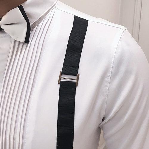 Pull straps, trendy men's long-sleeved shirts, formal shirts, groomsmen shirts, bar nightclub work clothes wholesale