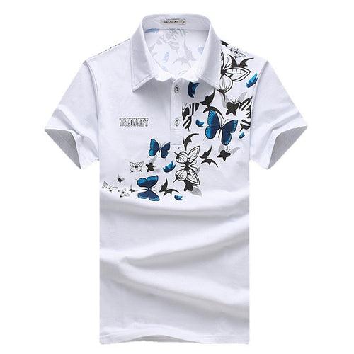 new summer men's large size short-sleeved POLO shirt Korean style slim butterfly print lapel half-sleeved T-shirt for men
