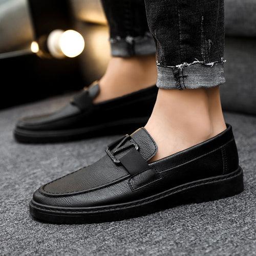 New British Style Spring Men's Shoes Versatile Men's Casual Shoes Business Formal Black Leather Shoes Work Trendy Shoes