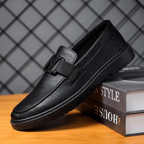 New British Style Spring Men's Shoes Versatile Men's Casual Shoes Business Formal Black Leather Shoes Work Trendy Shoes