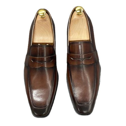 Classic Italian Style Loafers Cowhide Business Formal Wear Shoes Slip-on Leather Shoes Men's Genuine Leather Men Shoe