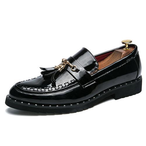 Foreign   bright leather small leather shoes men's British tassel hair stylist men's shoes thick bottom nightclub bright leather hair stylist men's shoes