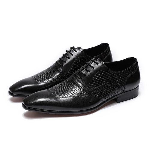 Men's Leather Shoes Leather Oxford Shoes Pointed-Toe Lace High-Grade Woven Leather Shoes Men's Black Blue Business Formal Wear Shoes
