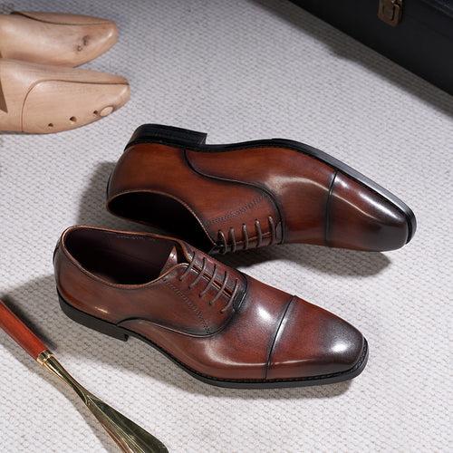 New Leather Shoes Men's First Layer Cowhide Business Formal Men's Shoes British Classic Three Joint Office Party Shoes Men