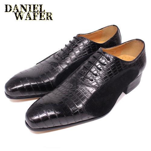 New Fashion Oxford Shoes Men's Wedding Shoes Lace-up Pointed Office Wedding Shoes Genuine Leather Suede Stitching Men's Shoes