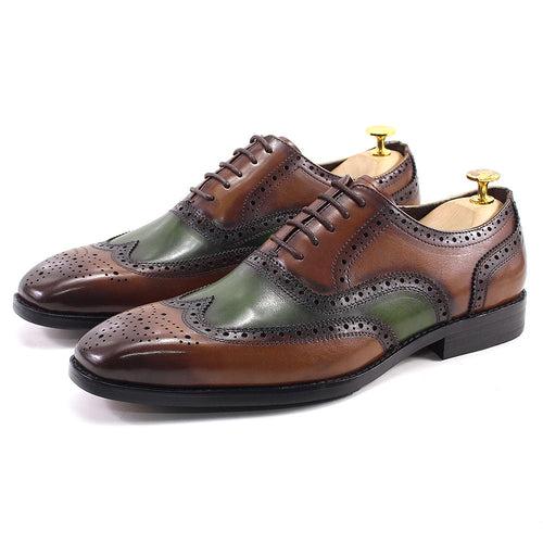 Men's Leather Shoes Business Formal Wear Oxford Shoes Brown Green First Layer Cowhide Brogue Square Toe Fashion Men's Shoes