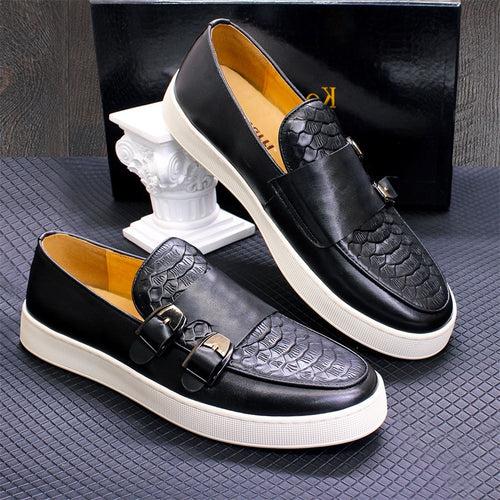 Men's Shoes Men's Double Buckle Casual Leather Shoes Authentic Leather Loafers Men's Comfortable Flat Shoes Everyday Joker Slip-on