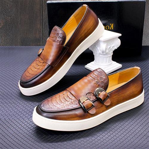 Men's Shoes Men's Double Buckle Casual Leather Shoes Authentic Leather Loafers Men's Comfortable Flat Shoes Everyday Joker Slip-on