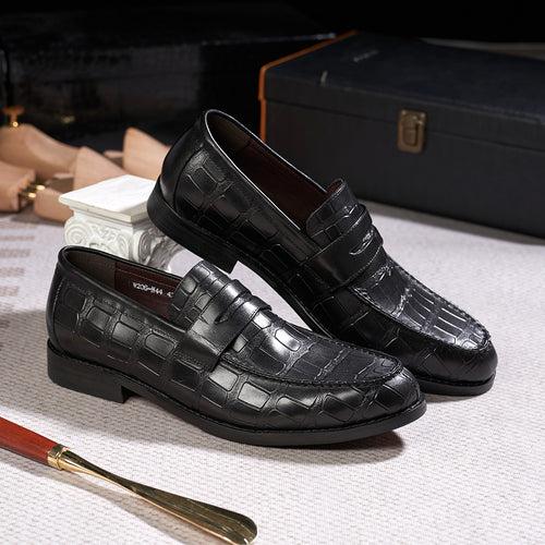 High-End Men's Leather Stone Embossed Loafers Business Formal Wear Leather Shoes Men's Black Wine Red Fashion Shoes