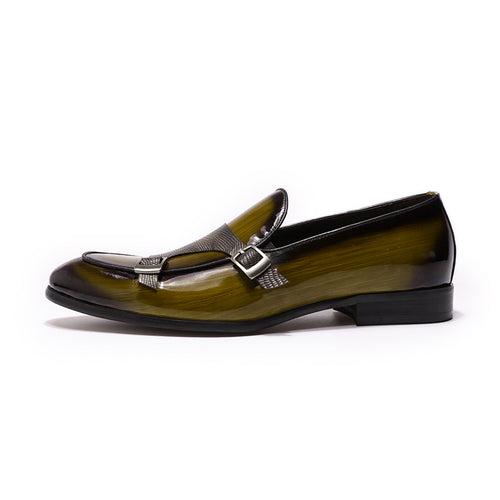 High-End Leather Shoes Men Patent Leather Double Buckle Loafers Green Black Banquet Wedding Leather Shoes Men Men Shoe