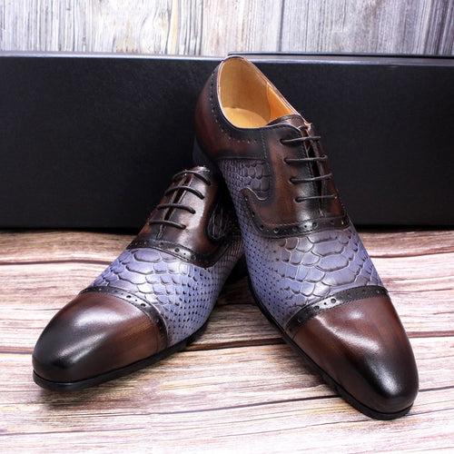 Men's Leather Shoes Snake Pattern Leather Pointed Men's Color Matching Formal Shoes Business Casual Leather Shoes Men's Cross-Border Hot