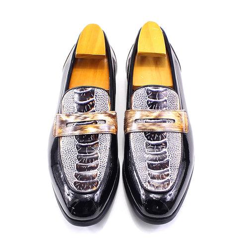 Men's Leather Shoes New Patent Leather Crocodile Pattern Loafers Genuine Leather Handmade Slip-on Penny Shoes High-End Men's Shoes