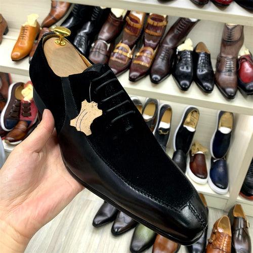 European and American Business Casual Leather Shoes Men's Formal Suit Wedding Shoes Leather Stitching Cow Suede Oxford Shoes Men's Leather Shoes Cross-Border