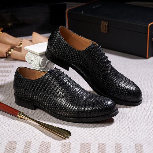 Cross-Border 2023 New Business Leather Shoes Formal Men's Shoes Three-Joint Woven Embossed Cowhide Men's Shoes 39-46