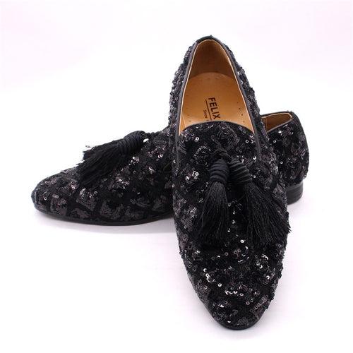 Cross-Border Hot plus Size Tassel Loafers Men's Fashionable Sequins Men's Slip-on Wedding Shoes European and American Dinner Party Shoes