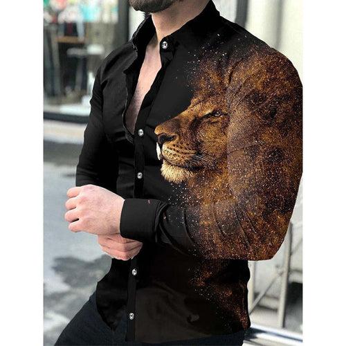 2023 Cross-border AliExpress new lapel animal 3D printing casual slim long-sleeved shirt multi-color shirt for men