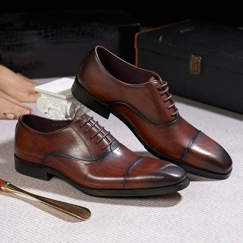 New Leather Shoes Men's First Layer Cowhide Business Formal Men's Shoes British Classic Three Joint Office Party Shoes Men